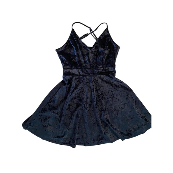 Womens Crushed Velvet Babydoll Mini Dress Size S Black Goth Vamp Y2K Fit & Flare - Picture 9 of 10